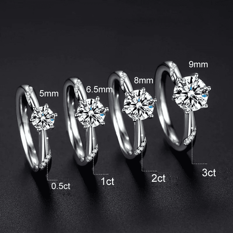 Anel Solitário Moissanite Prata 925 e Detalhes Brilhantes
